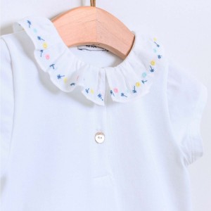 Polo Top with Embroidered Collar 